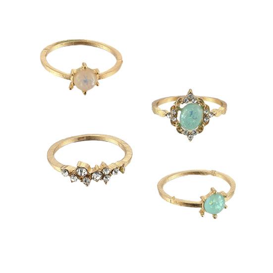 

4 шт./компл. Кольца на костяшки пальцев с геометрическим узором из искусственных камней, разноцветные, складывающиеся в стопку, ювелирные аксессуары