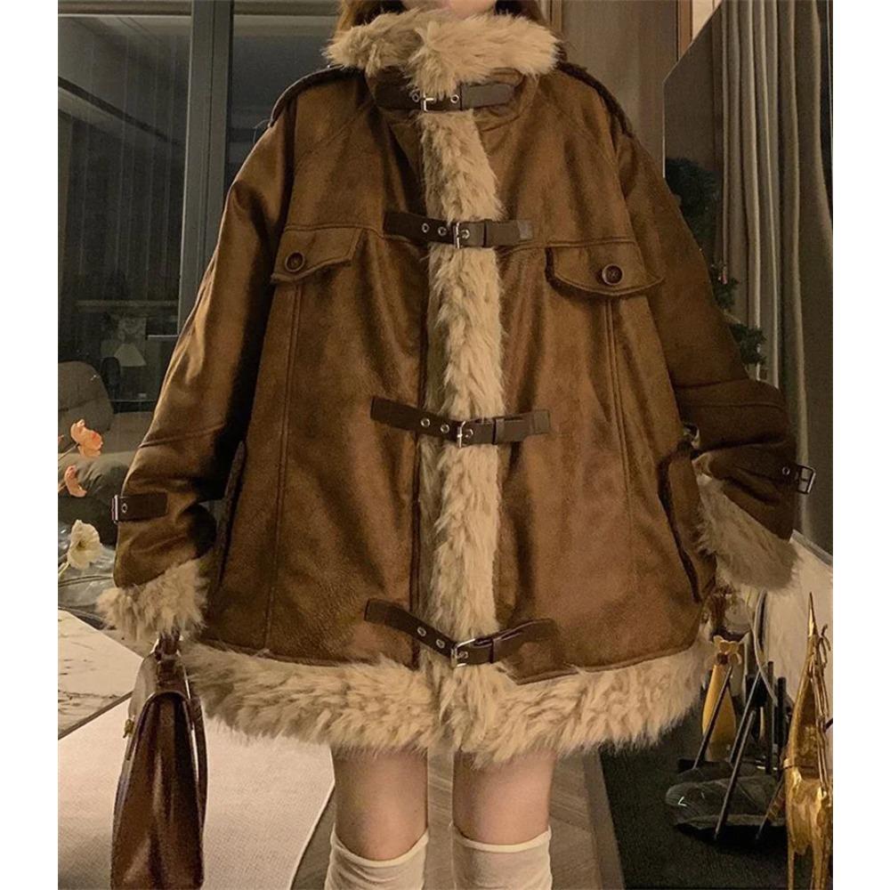 Vintage Maillard Stand Up Collar Cotton Coat for Men and Women Fashionable Versatile High-end Winter