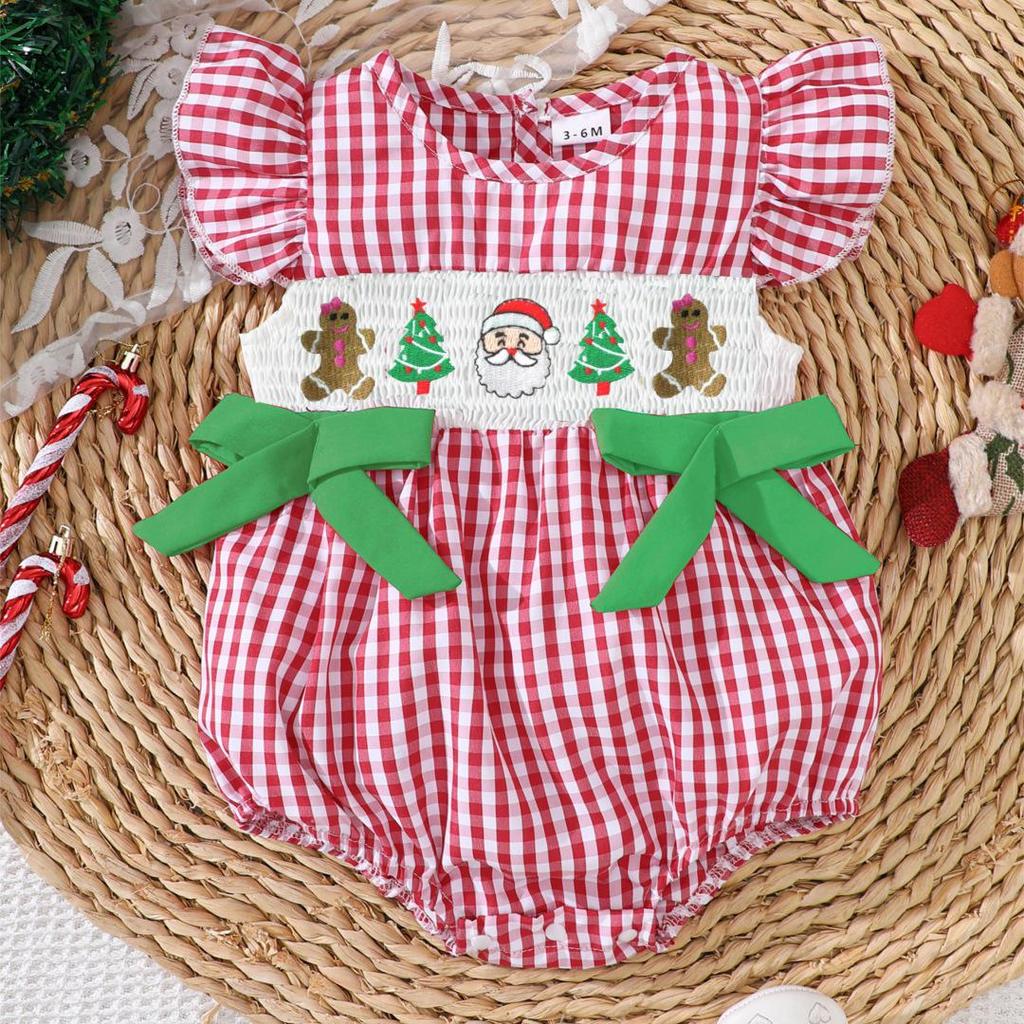 2025 Summer Baby Romper with Christmas Tree and Halloween Pumpkin Embroidery