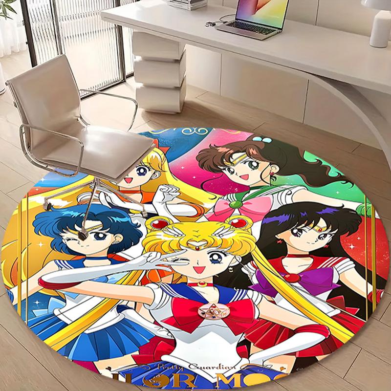 1pc Sailor Moon  Print Round Carpet Chair Round Carpet Suitable for Bedroom Living Room Home Decorative Carpet