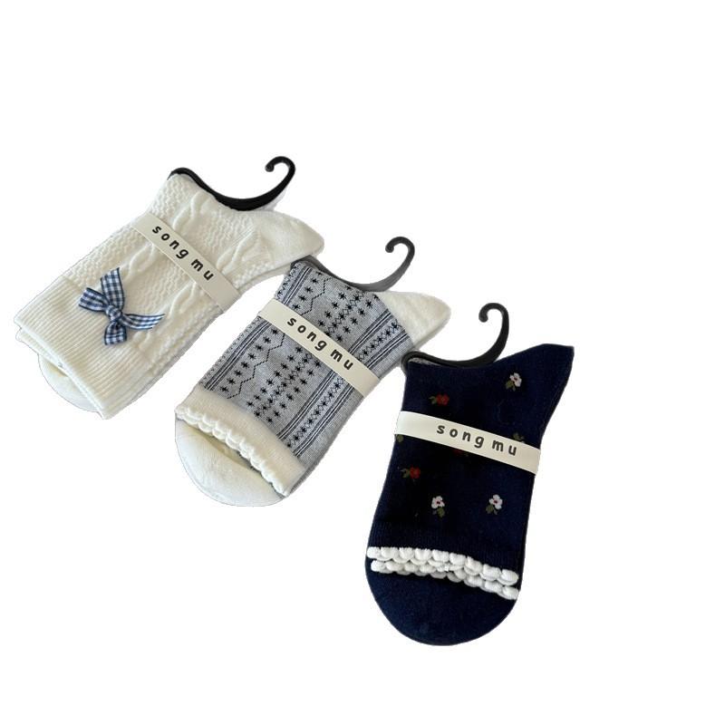 Songmu "South French Series Socks Medium Tube Socks French Korean Bow Retro Literary Stacking Socks