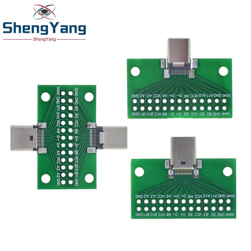 TZT Type-C Male To Female USB 3.1 Test PCB Board Adapter Type C 24P 2.54mm Connector Socket For Data Line Wire Cable Transfer