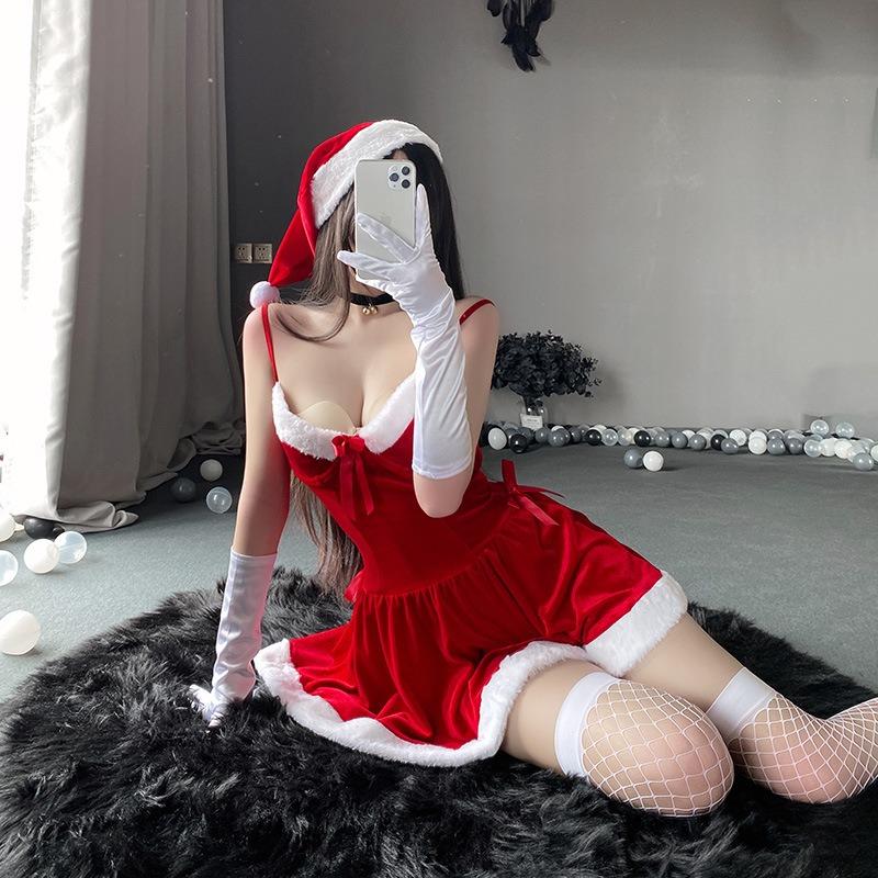 Red show new christmas costume halloween stage costume cosplay bar photography photo suspender skirt
