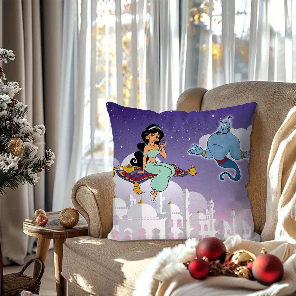 A-Aladdin Animated Fairy Tale Story Pillow Case Square Pillow Bedroom Sofa Leisure Comfort Car Living Room Home Decoration 40X40