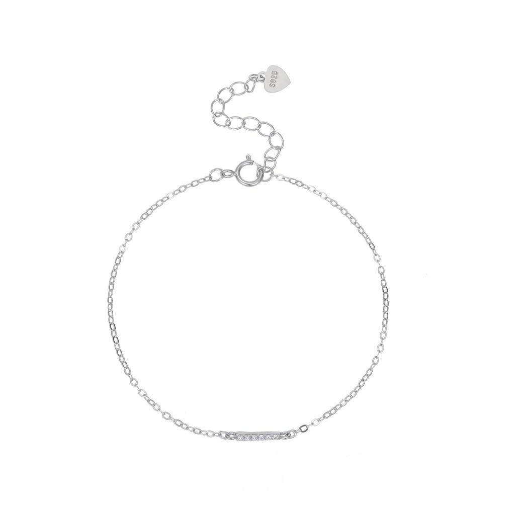 S925 Sterling Silver Diamond Inlaid Bar Bracelet, 18K Gold Plated, Mori Style, Thin and Simple Design for Women.