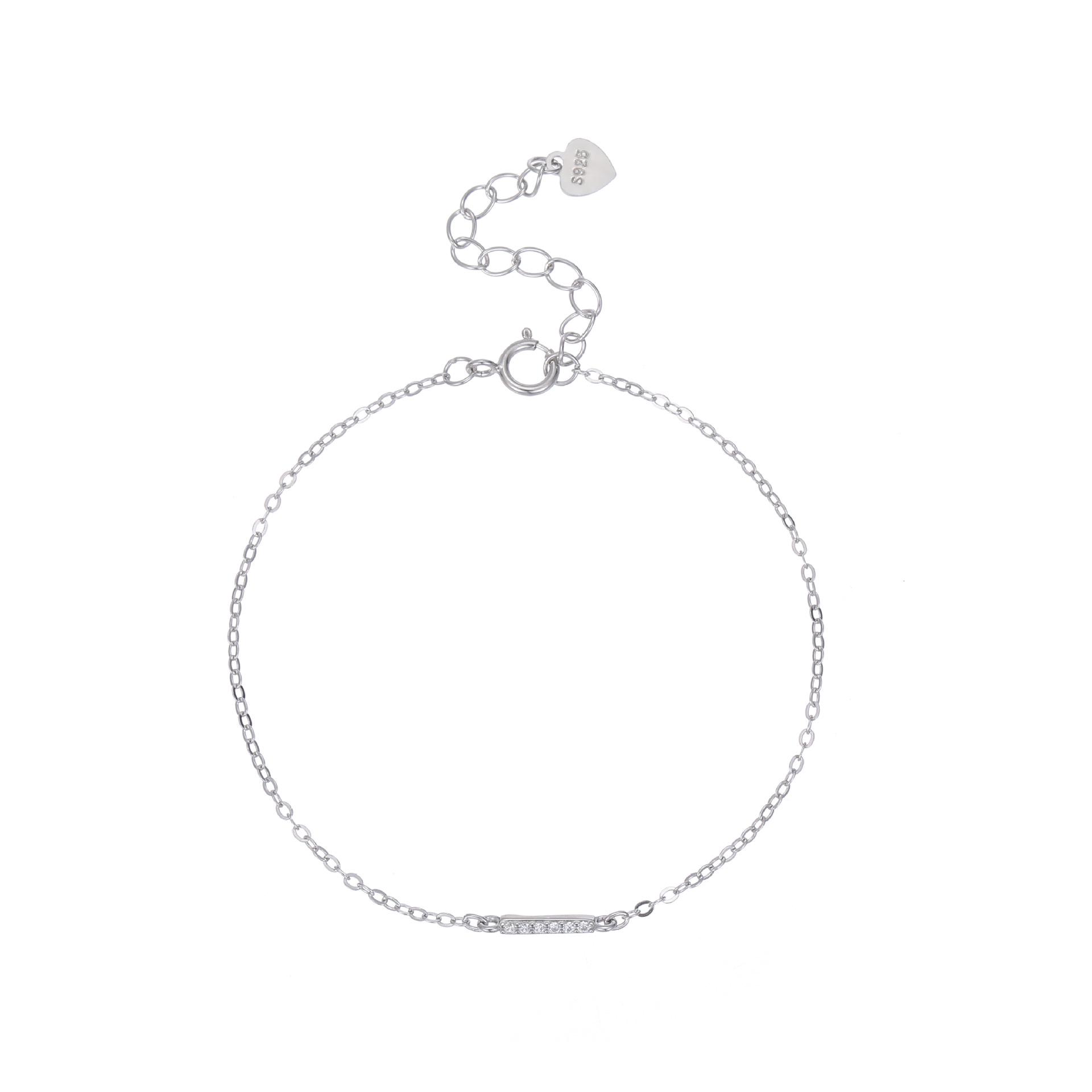 

S925 Sterling Silver Diamond Inlaid Bar Bracelet, 18K Gold Plated, Mori Style, Thin and Simple Design for Women. 925 Silver