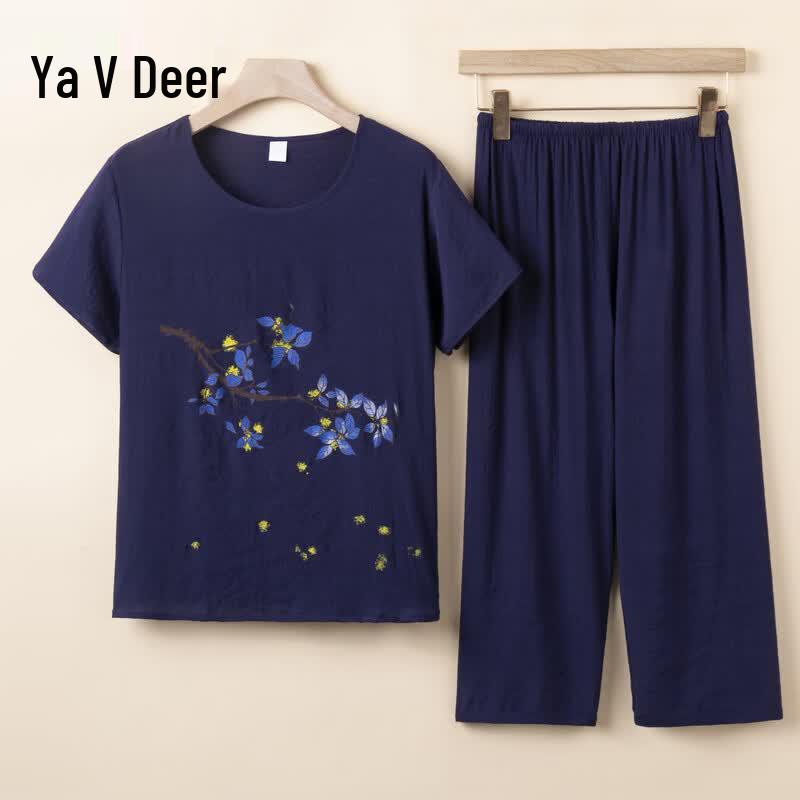 Yalu Women s Summer Cotton Silk Two-Piece Set XL