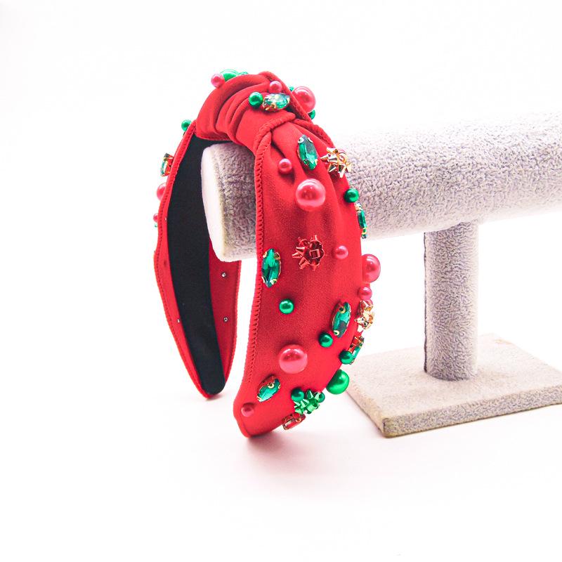 Bandeau de Noël avec Diamants Colorés Incrustés et Tissu à Nœud Central