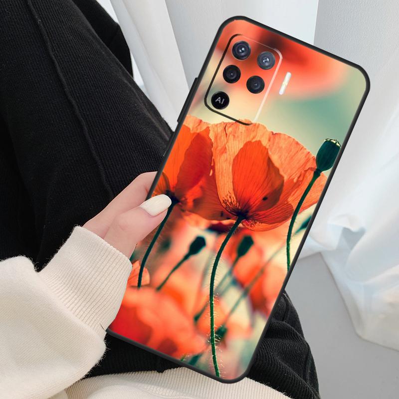 Red Corn Poppy Flower Case For Oppo A18 A38 A58 A78 A98 A80 A60 A40 A96 A76 A16 A94 A74 A54 A15 A17 A57 A77 A5 Pro