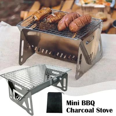 Barbecue de camping en plein air, barbecue pliable en acier inoxydable, réchaud de camping à bois, barbecue au charbon de bois, équipement de barbecue de camping