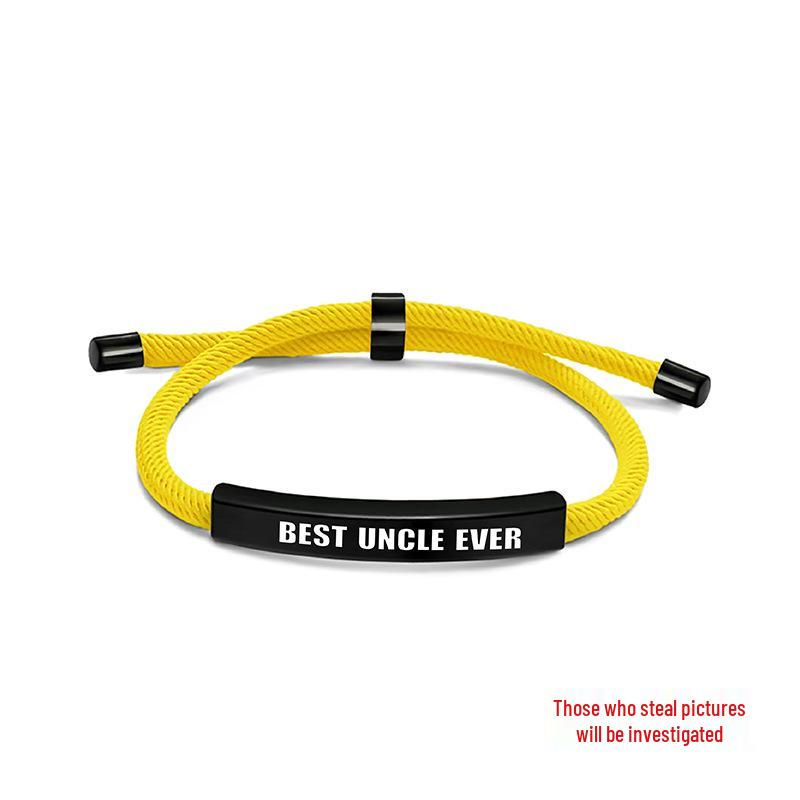 Pulseira Europeia e Americana Multicolorida de Corda Trançada com Placa de Aço Inoxidável Gravada - Presente Memorial de Bom Tio para o Natal