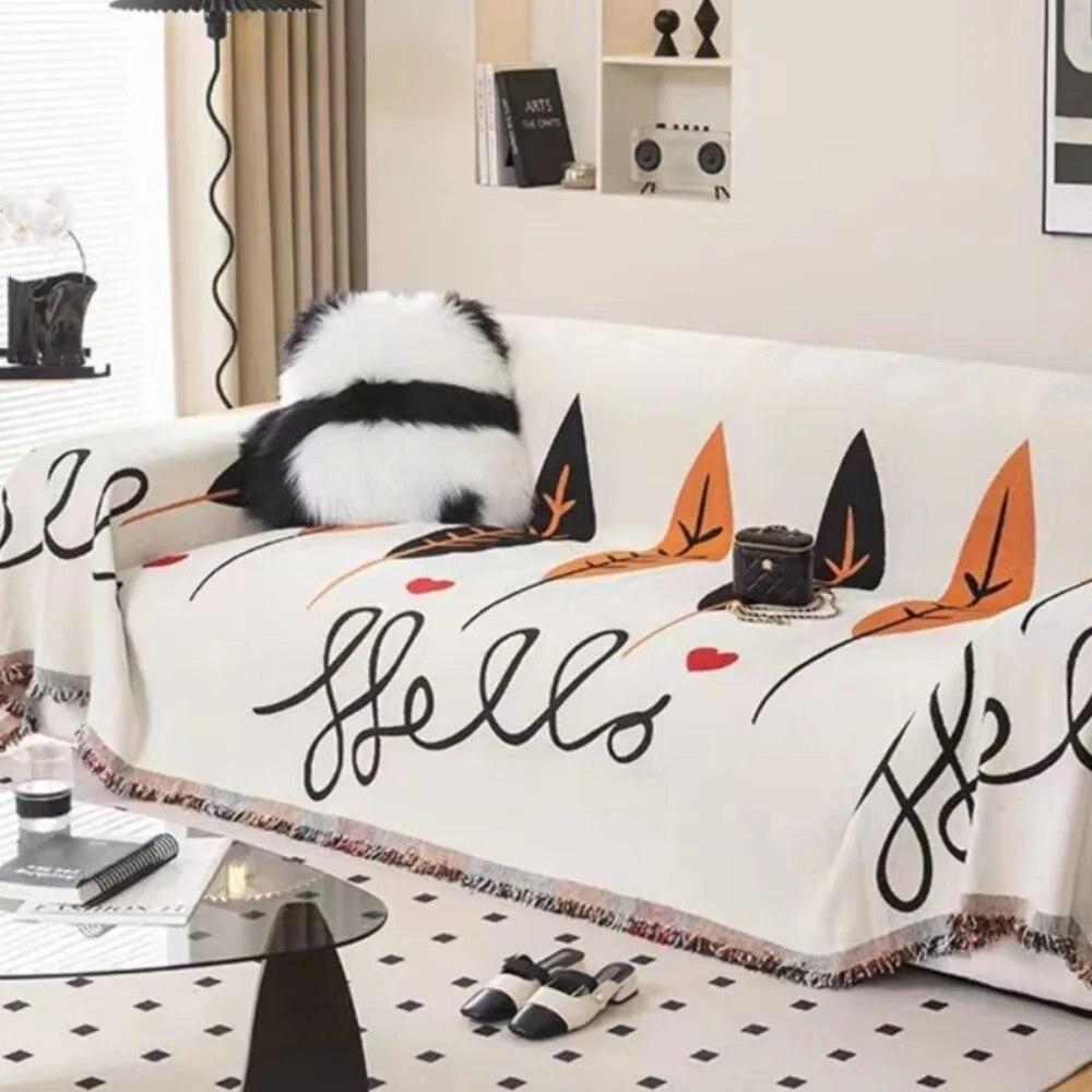 Modern Simple Leaf Print Sofa Cushion Cover Double Side Couch Cover Chenille Sofa Slipcover Protector Cover Mat Blanket