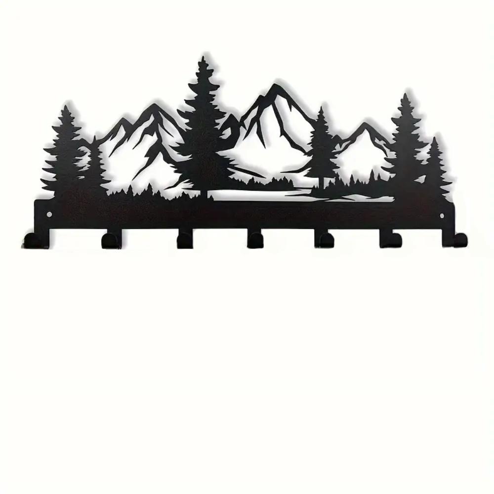 Charming Forest Design Key Storage Rack Wall-mounted Black Entry Wall Key Hook Metal Wall Hanging Rack