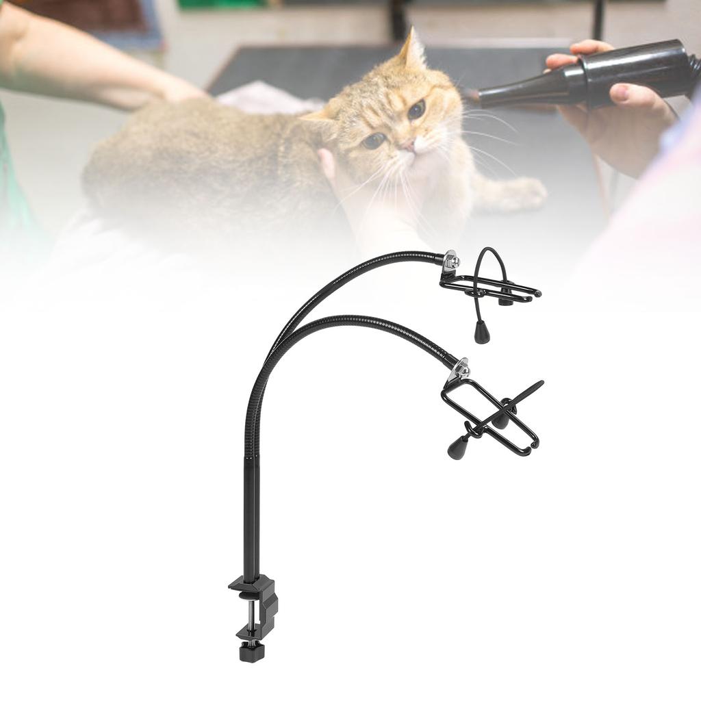 Clemă cu cap dublu pentru îngrijirea animalelor de companie, suport pentru uscător de păr, suport pentru furtun și tub, reglabil din oțel inoxidabil, uscător de păr