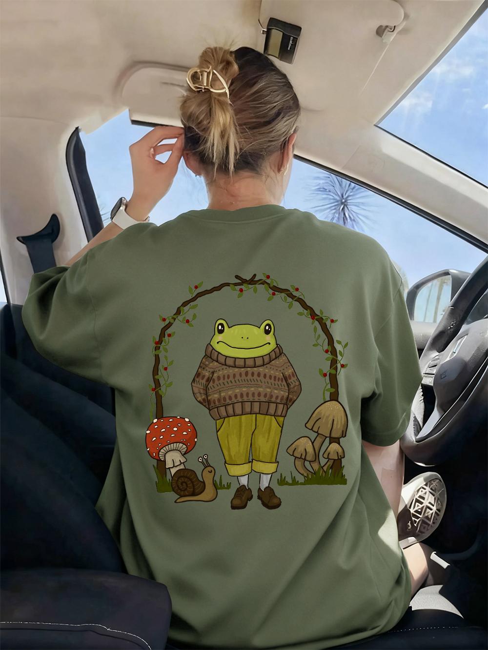 

Goblincore Frog Printing TShirt Womens Basics ONeck T Shirts Comfortable Loose Short Sleeve Tops Summer Soft Woman Clothes S