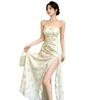 Lotus leaf lace gentle white waist hip skirt 2026 summer temperament slit tube top floral dress