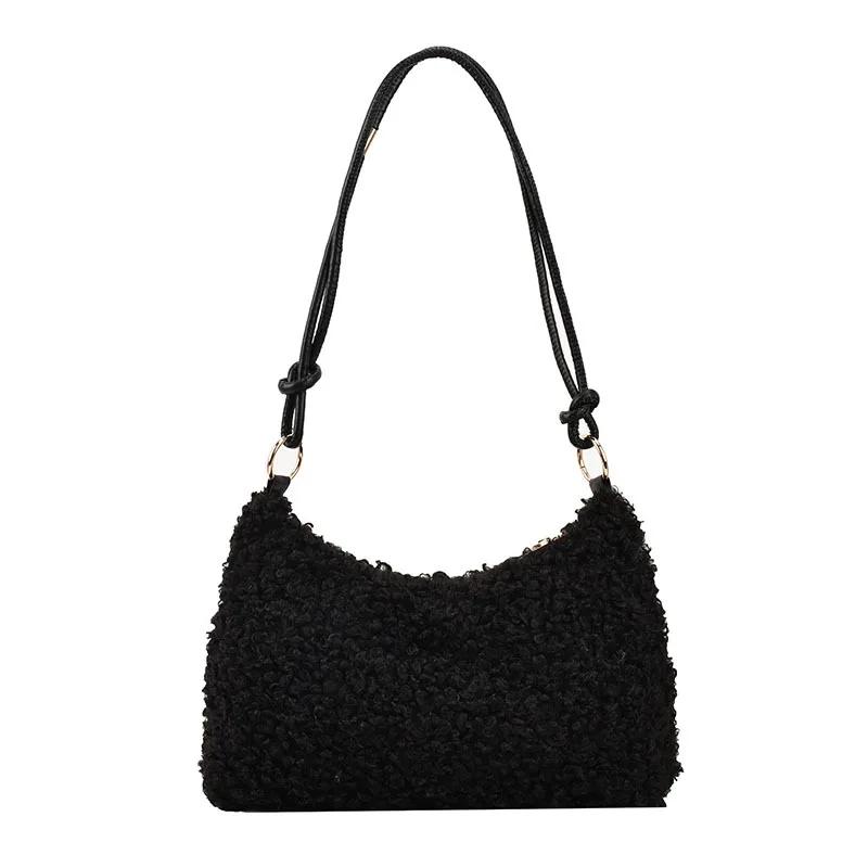 2023 New Plush Fabric Women's Shoulder Crossbody Bag Small Fashion Lambs Wool Fluffy Fur Winter Female Bag Designer Handbags
