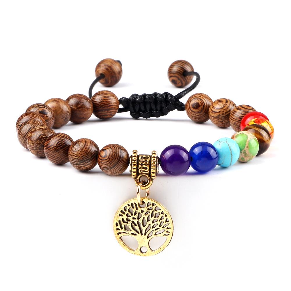Tree of Life Pendant Woven Bracelet with Tiger Eye Matte Stone Beads - European  American Fashion