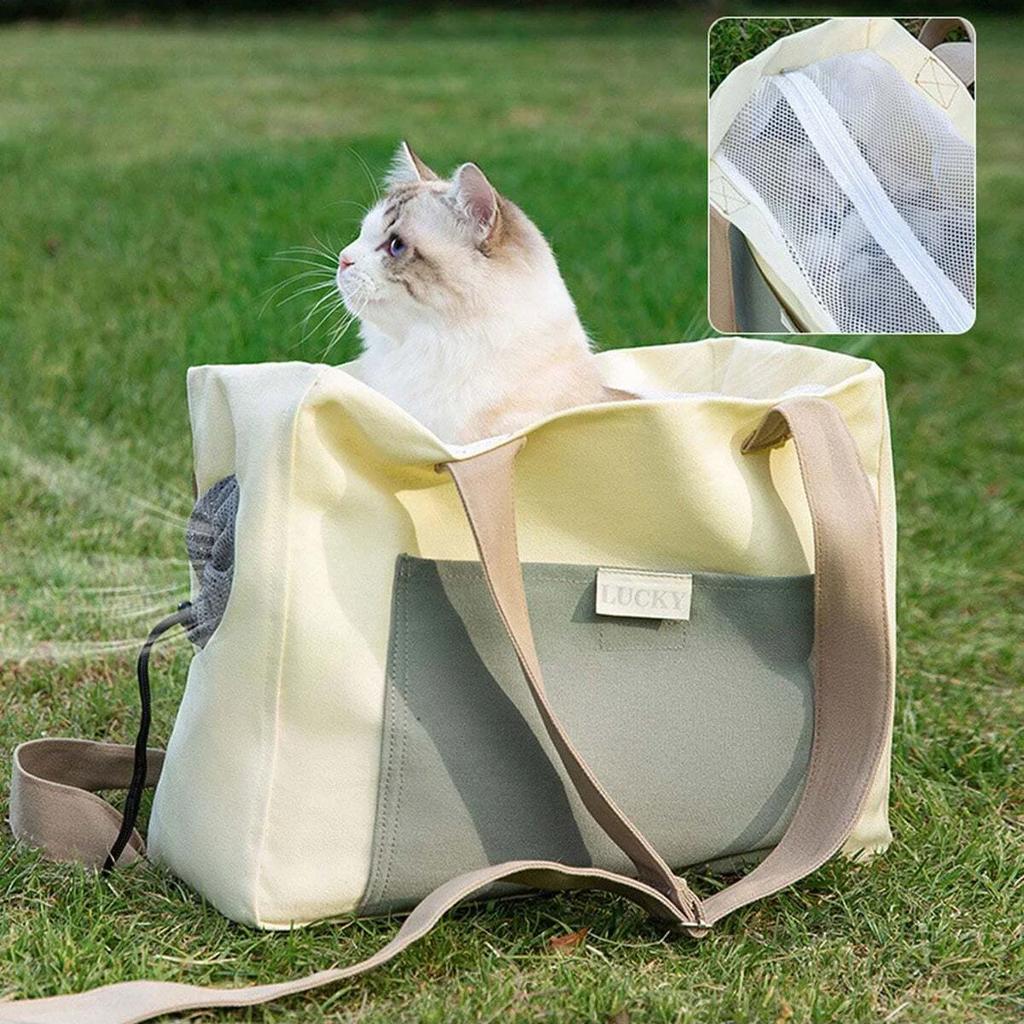 Cat Carrier Bag Pet Dog One Shoulder Canvas Transport Bag Fashion Portable Handbag Puppy Kitten Sling Bag Out Travel Backpack