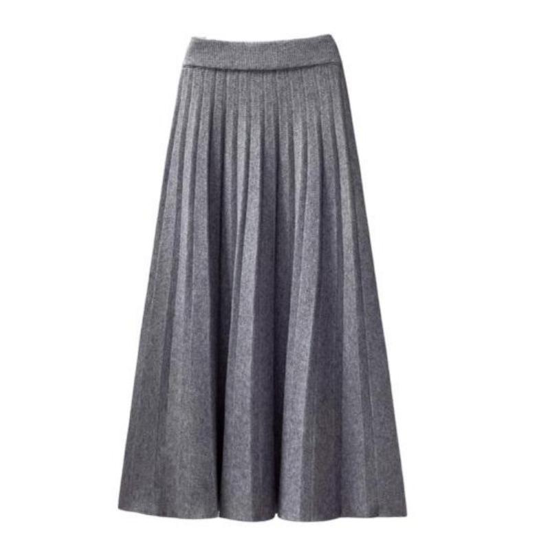 Women Winter Skirt Solid Color Pleated Soft High Waist A-line Warm Big Hem Elastic Waist Lady Autumn Skirt Women Garment