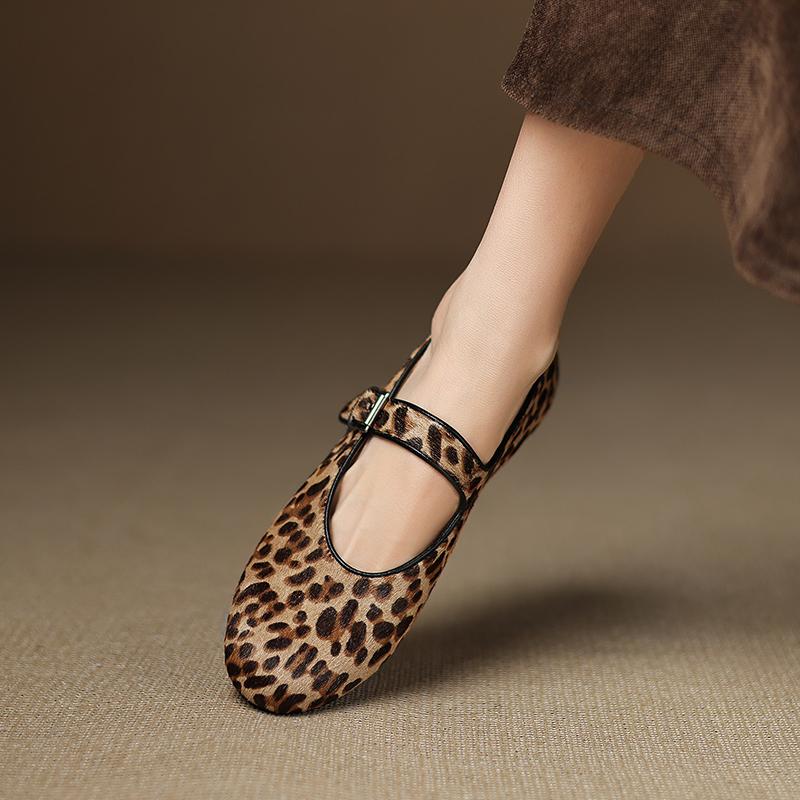 Fashion New Quality Women Horsehair Flats Mary Jane Buckles Spring Comfort Casual Shoes Woman Round Toe Loafers Daily Round Toe Flat