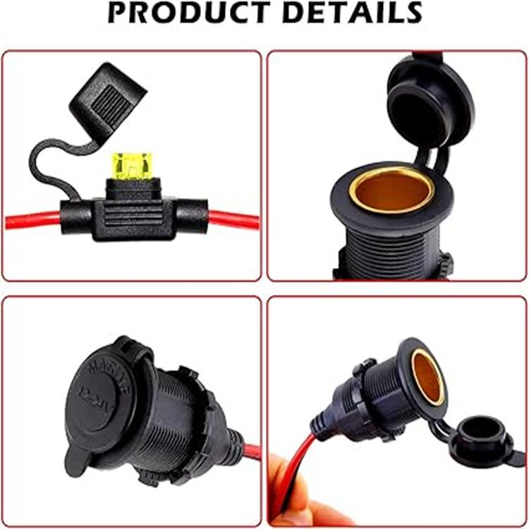 12 awg 12V24V High-power Waterproof Threaded Cigarette Lighter Female Socket Wire for Car and Motorcycle Modification