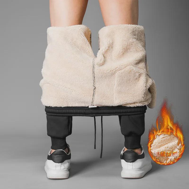 Men's Korean Style Lambskin Pants - Warm, Thick, Straight-Leg, Casual Sportswear for Autumn and Winter