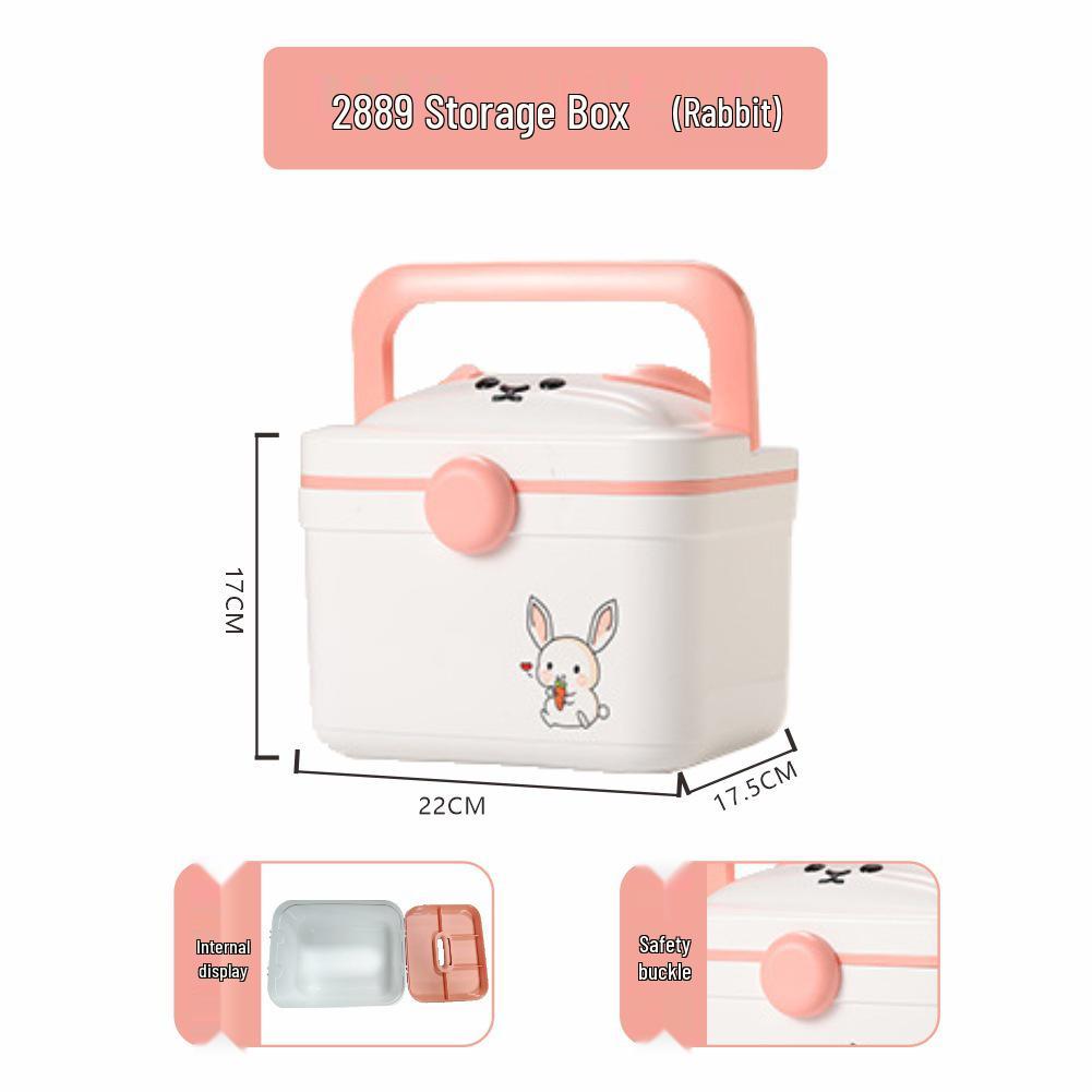 Double-Layer Cartoon Storage Box - Handheld Portable Organizer with Large Capacity