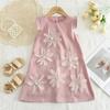 New Summer Girls Clothing Korean Version Fashionable Sweet and Cute Round Neck Sleeveless Three-dimensional Flower Dress