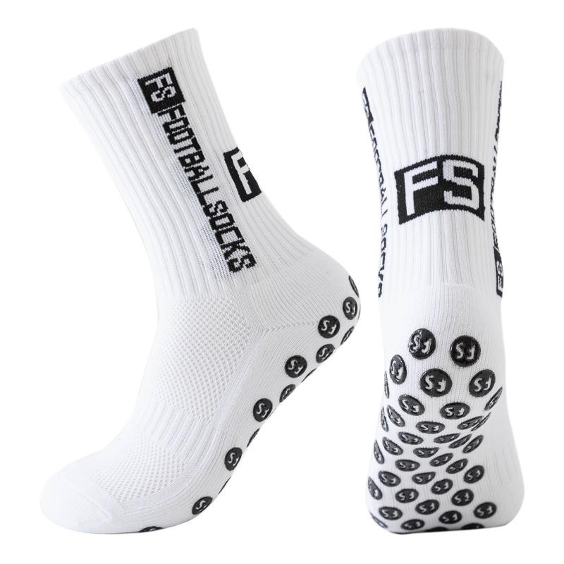 Non-Slip Mid-Calf Sports Football Socks with Terry Bottom and Round Silicone Grip