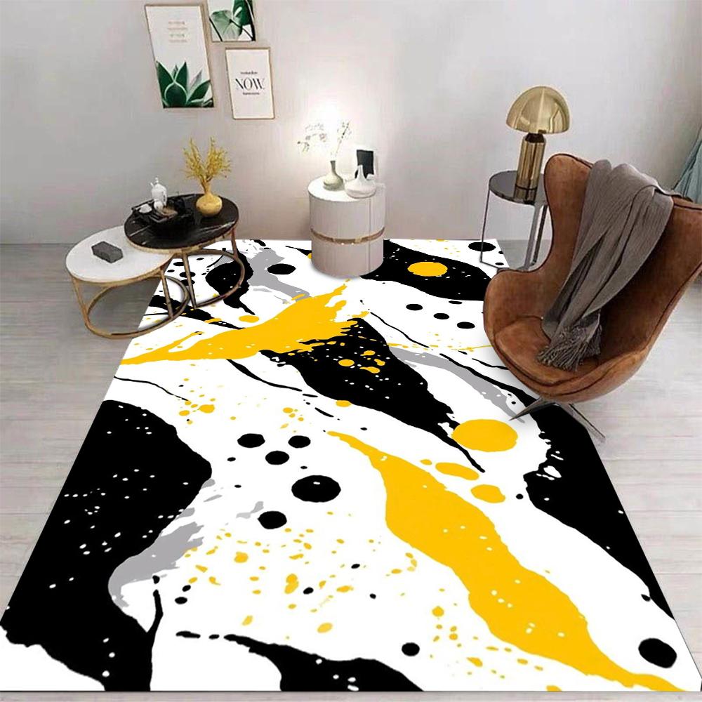 Art Splashed Ink Painting Style Carpet Retro Pattern Living Room Carpet Washable Dining Room Interior Mat Kitchen Area Carpet
