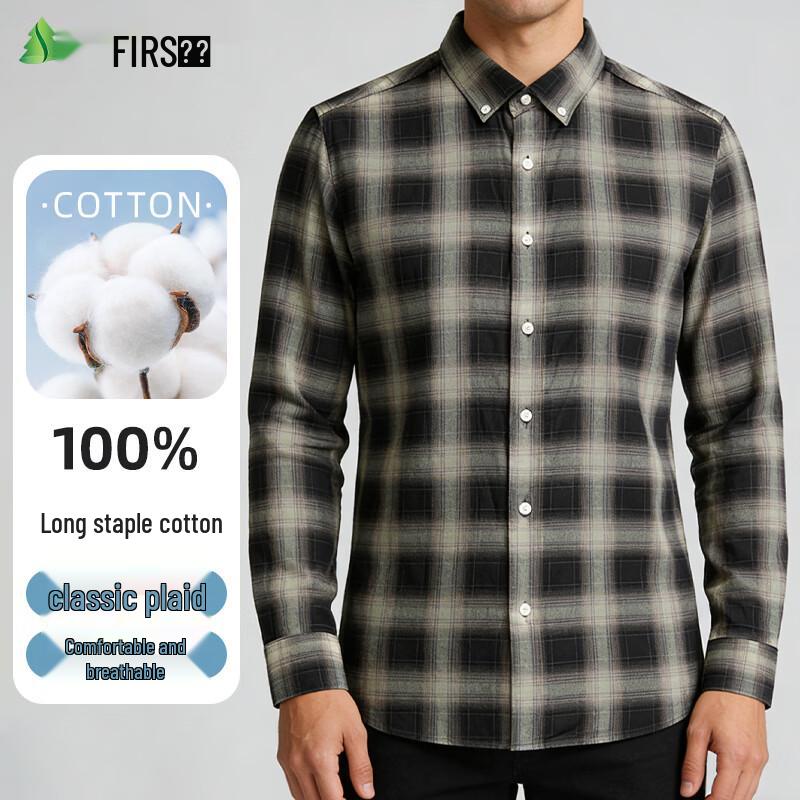 FIRS Men s Classic Plaid Long-Sleeve Cotton Shirt 2XL