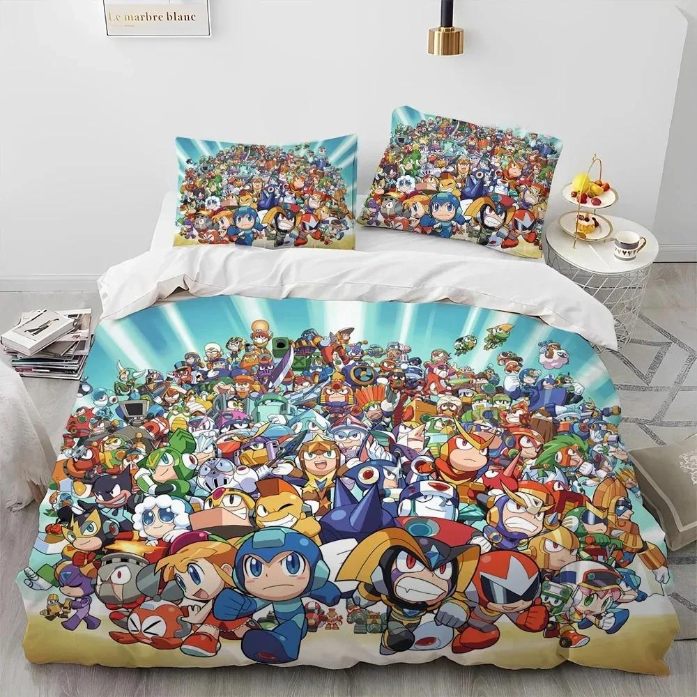3D Rockman Megaman Game Cartoon Comforter Printed Bed Set Duvet Cover Pillowcase Bedding Set Linen Sheet Quilt Queen King Size