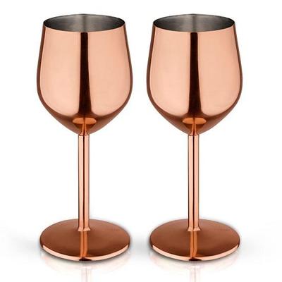 Stainless Steel Wine Goblet Glasses Copper Plated, Matt, Set of 2