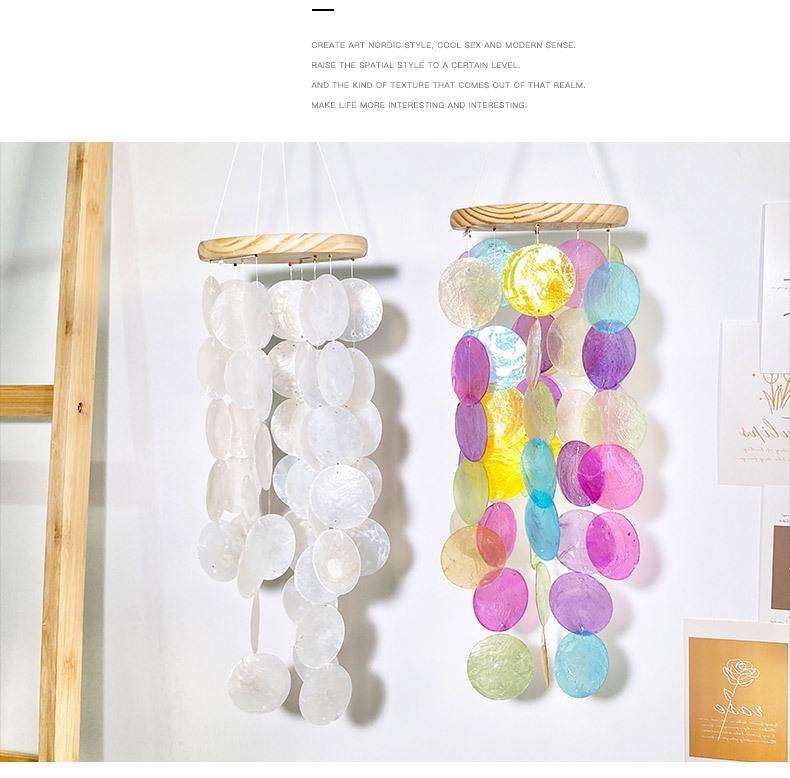 Creative Seashell Wind Chime Mirror – Simple Pastoral Style for Living Room, Study, or Balcony Decor.