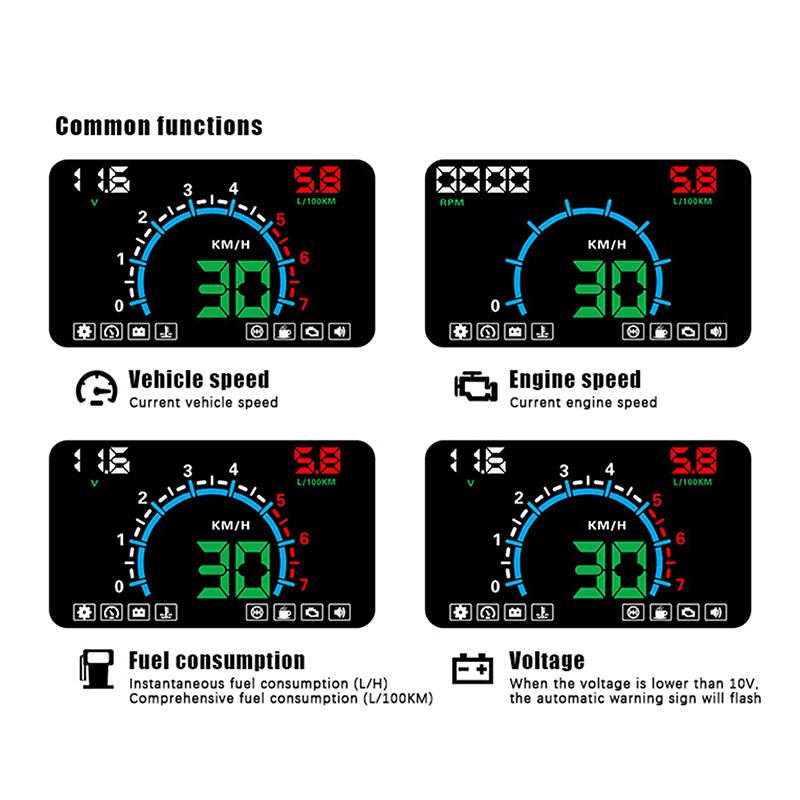 Informações de Condução do Carro Head Up Display Velocímetro Consumo de Óleo Velocidade Temperatura da Água Projetor de Para-brisa HUD OBD2 Caminhão