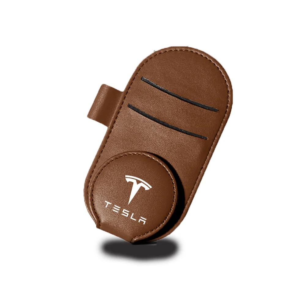 

Car Sticker Tesla Car Sunglasses Holder Sun Visor Glasses Clip PU Leather Eyeglasses Clip Car Accessories For Tesla Model3 Model