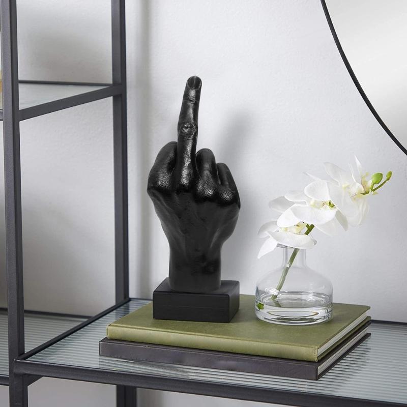 Resin Vertical Middle Finger Craft Sculpture Funny Gesture Statue for Desk and Living Room