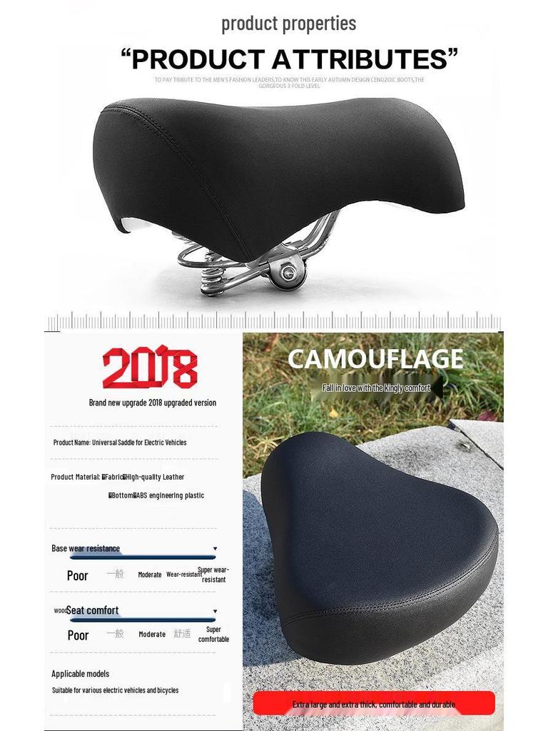 Universal Electric Vehicle Seat Cushion for Bikes and Scooters - Thickened and Enlarged Saddle Accessory