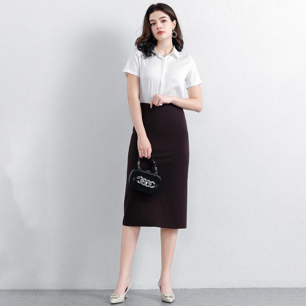 Damen Pendler Midilanger Rock Hüftrock, High-End Gefühl von Schlankheit, Schwarzer Professioneller Rock, Damen Stretchrock