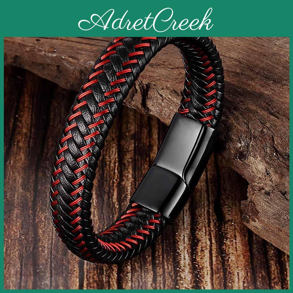 Trendiger Schmuck Herren Geflochtenes Rotes Lederseil Armband Schwarze Magnetische Schnalle Armbänder Punk Herren Handgelenkband Pulsera Hombre