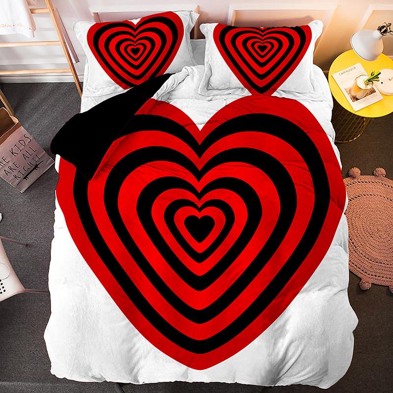 Love Duvet Cover Set Heart Shaped Pattern Romantic Theme Comforter Cover with Pillowcases for Girls Women King Queen Full Size