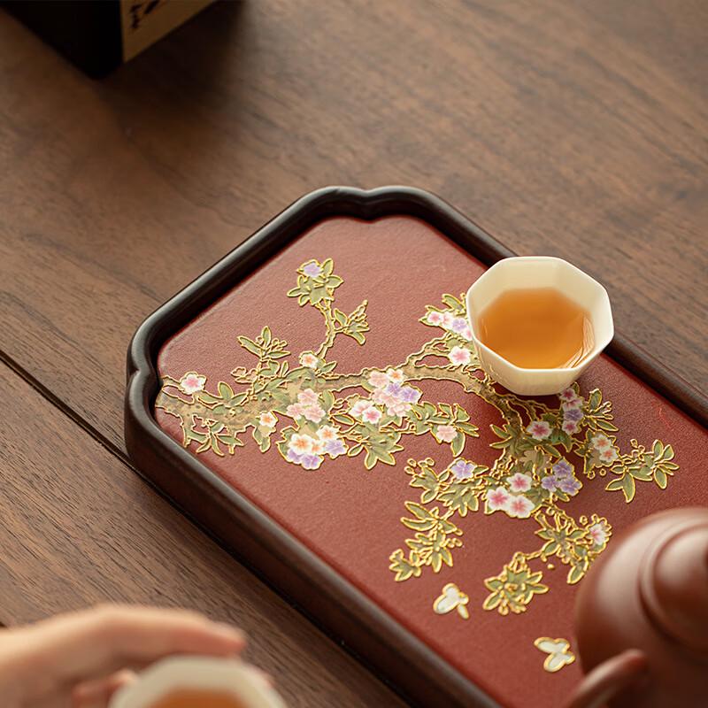 Gilded Peach Blossom Bamboo Tea Tray
