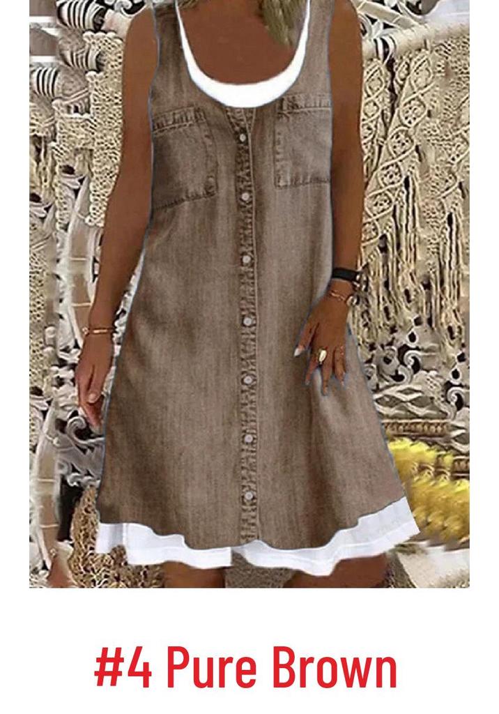 Women's Loose-Fit Digital Print Faux Denim Two-Piece Dress