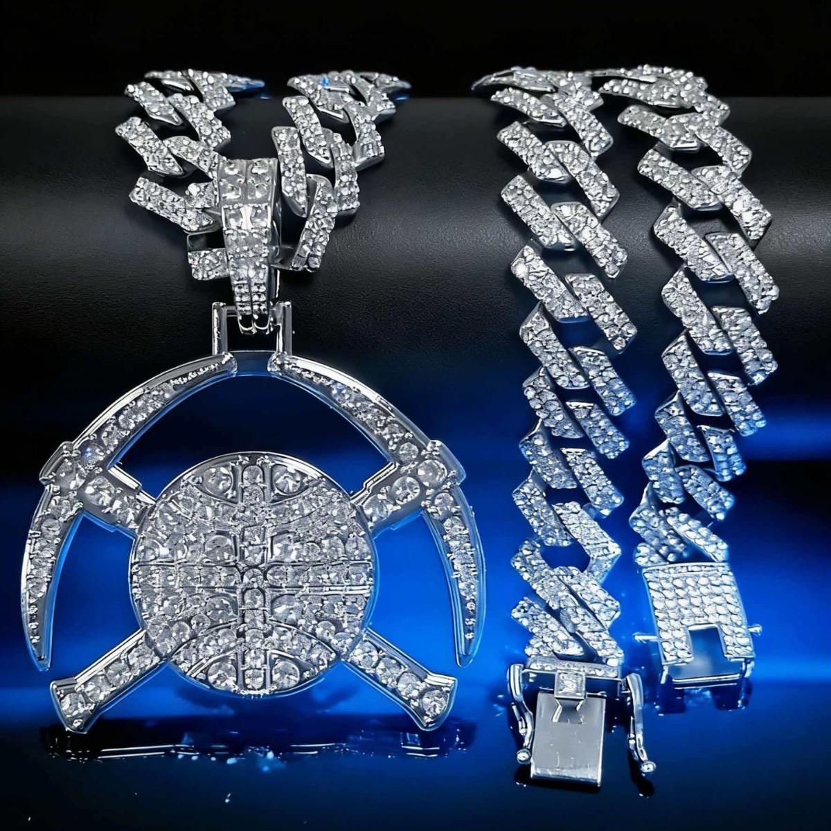Fully Diamond-encrusted Cuban Chain Pendant, Denver Nuggets Logo Diamond-inlaid Necklace, Men s Personalized Hip-hop Jewelry in Stock