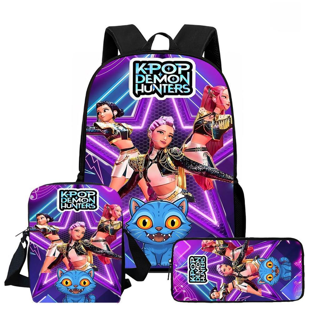 Large Capacity Schoolbag with Shoulder Strap; Student Three-piece Pencil Case Set