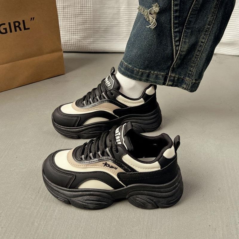 Small Man Height Increase Leather Surface Non-slip Casual Sports Shoes Women's Spring and Autumn 2025 New Super Fire Platform Dad Shoes