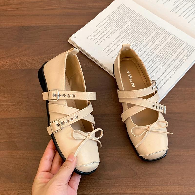 French Retro Design Square Head Cross Buckle Mary Jane Shoes Women's 2025 Summer New Versatile Ballet Shoes