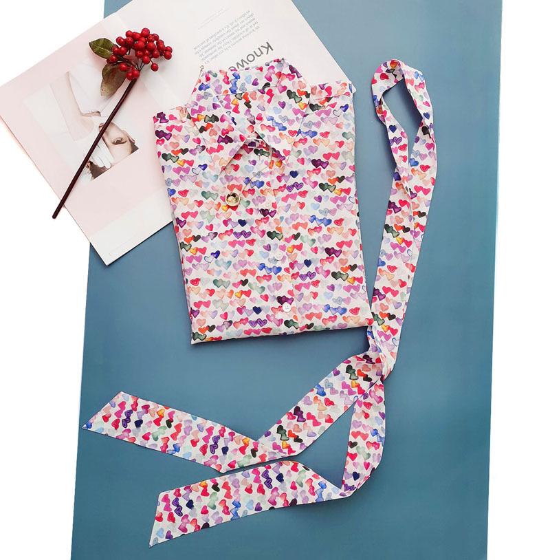 Clearance Women's Silk Long-Sleeve Shirt with Colorful Heart Print & Removable Bow