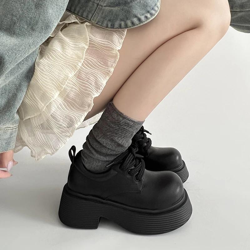 Fashion Women's Thick Sole Single Shoes Autumn New Round Head Front Strap Thick Sole Anti-slip Wear-resistant Low-top Shoes
